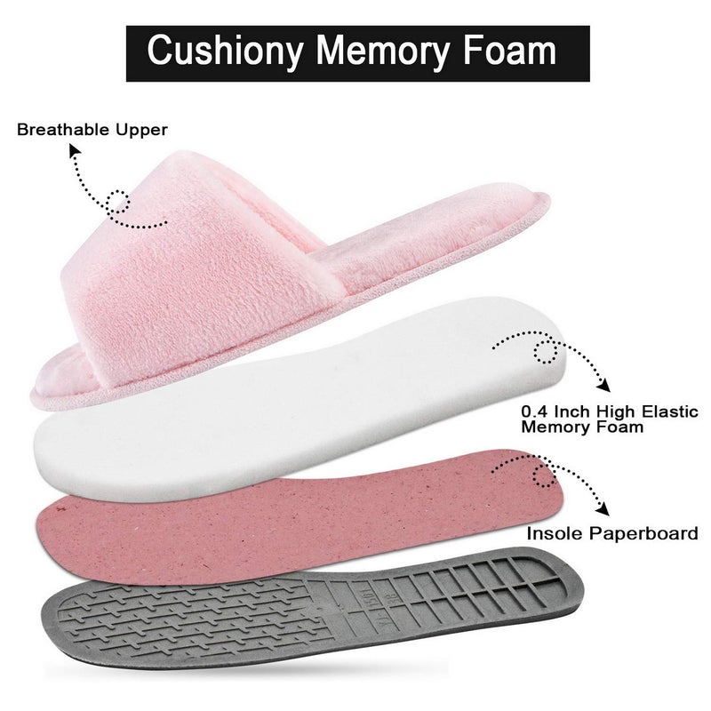 DL Open Toe Slippers for women Indoor, Cozy Memory Foam Womens House Slippers Summer Slip On, Comfy Soft Flannel Womens Bedroom Slippers Slide Breathable Size 9-10 Pink - Image 3
